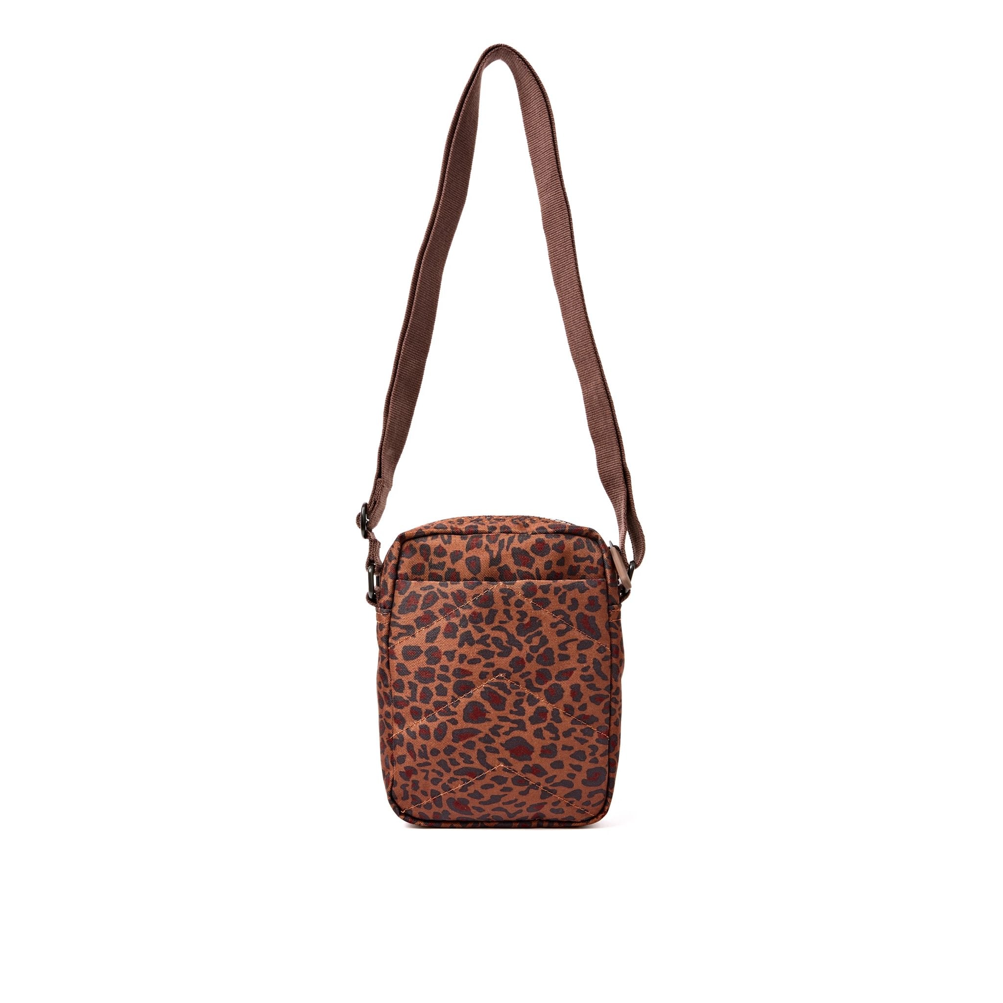 Roka Bond Mini Leopard Recycled Canvas Crossbody Bag, back view.