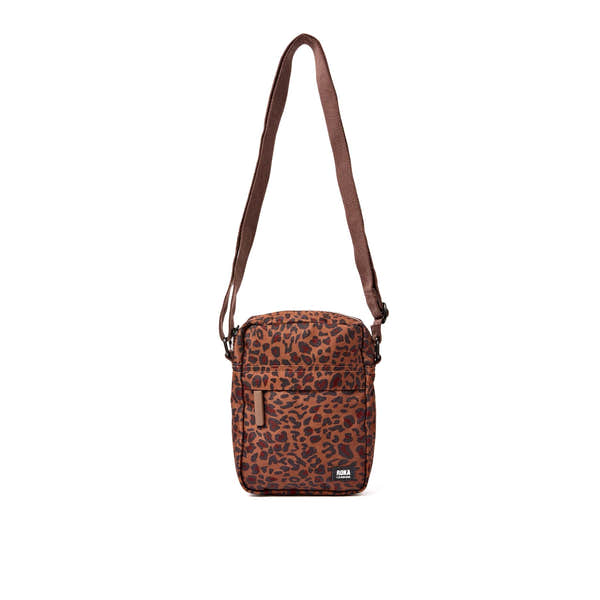 Roka Bond Mini Leopard Recycled Canvas Crossbody Bag, front view.