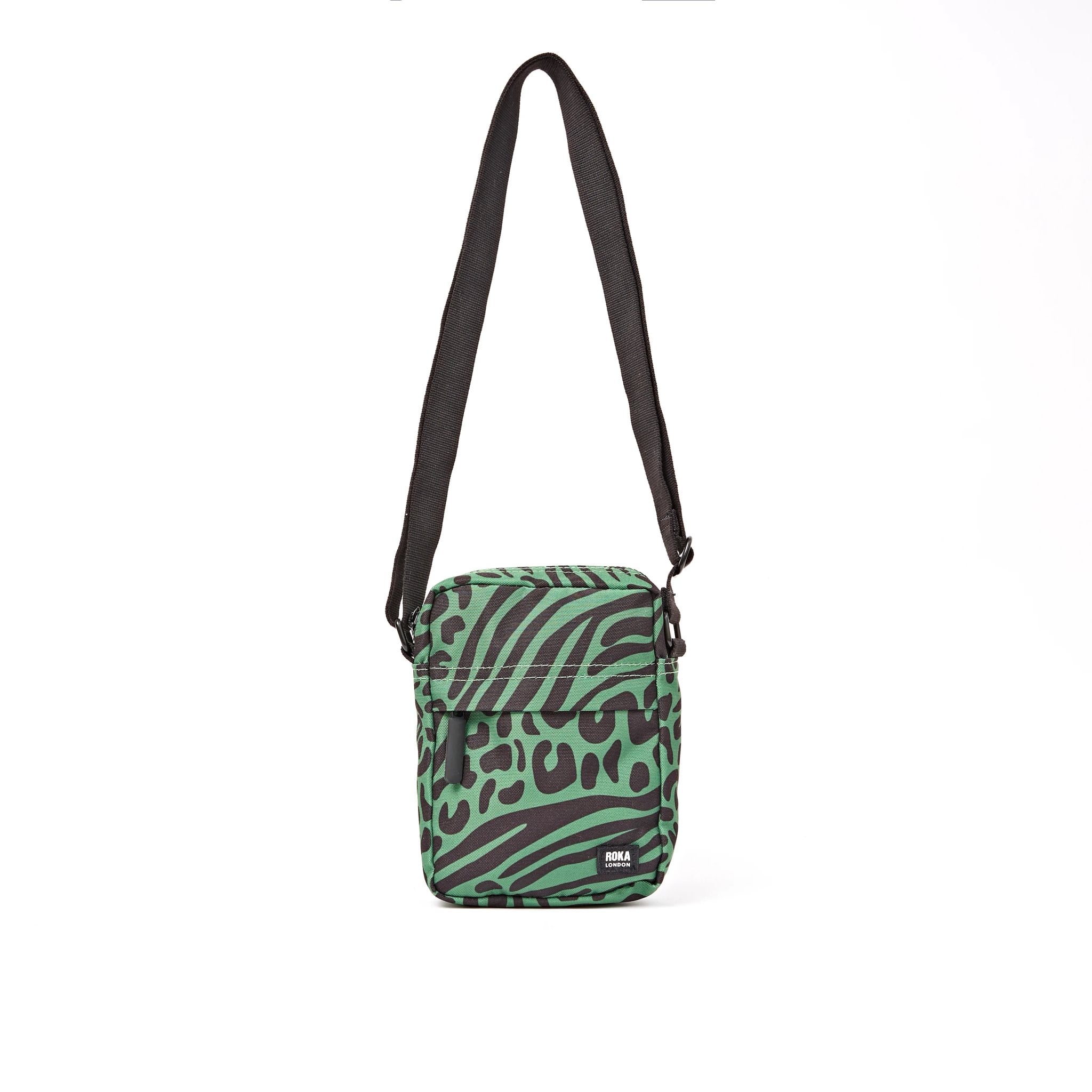 Roka Bond Mixed Animal Artichoke Recycled Canvas Crossbody Bag, front view.