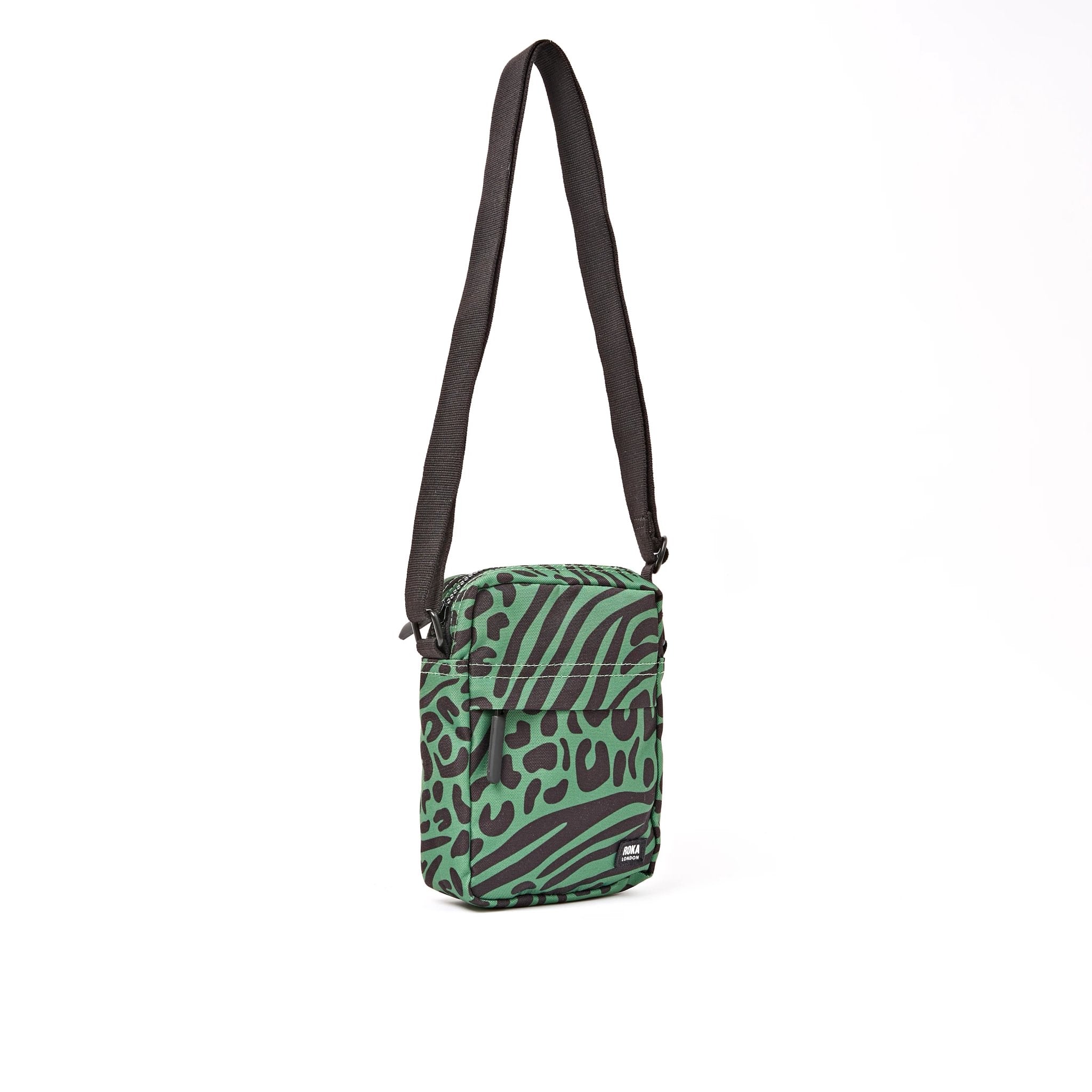 Roka Bond Mixed Animal Artichoke Recycled Canvas Crossbody Bag, side view.