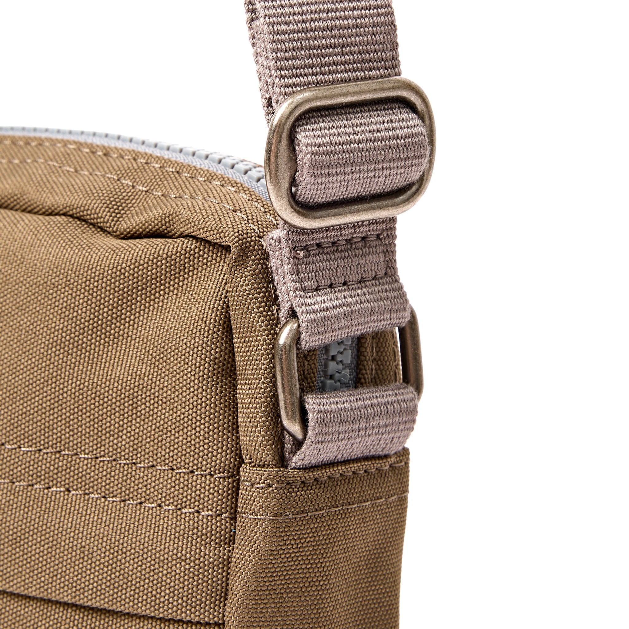 Roka Bond Sea Spray Recycled Canvas Crossbody Bag, hardware detail.
