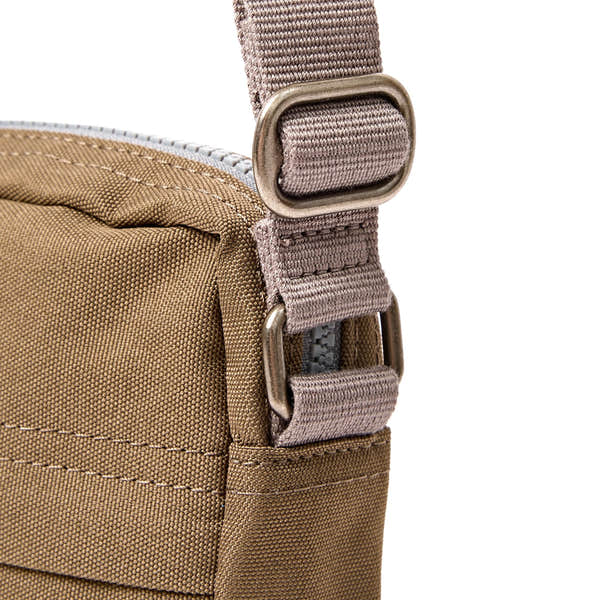 Roka Bond Sea Spray Recycled Canvas Crossbody Bag, hardware detail.