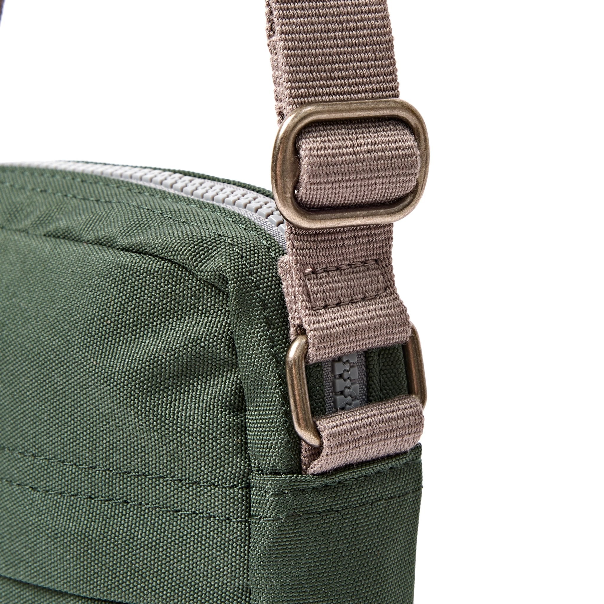 Roka Bond Thunderstorm Recycled Canvas Crossbody Bag, hardware detail.