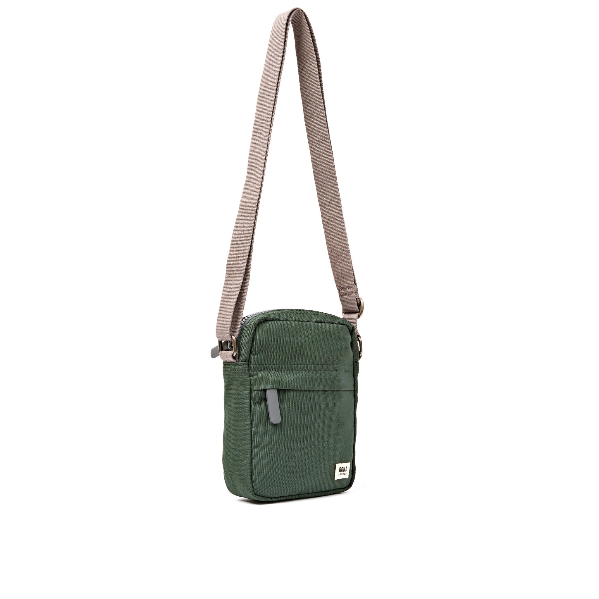 Roka Bond Thunderstorm Recycled Canvas Crossbody Bag, side view.
