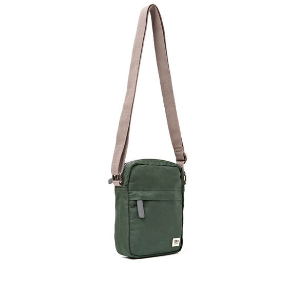 Roka Bond Thunderstorm Recycled Canvas Crossbody Bag, side view.