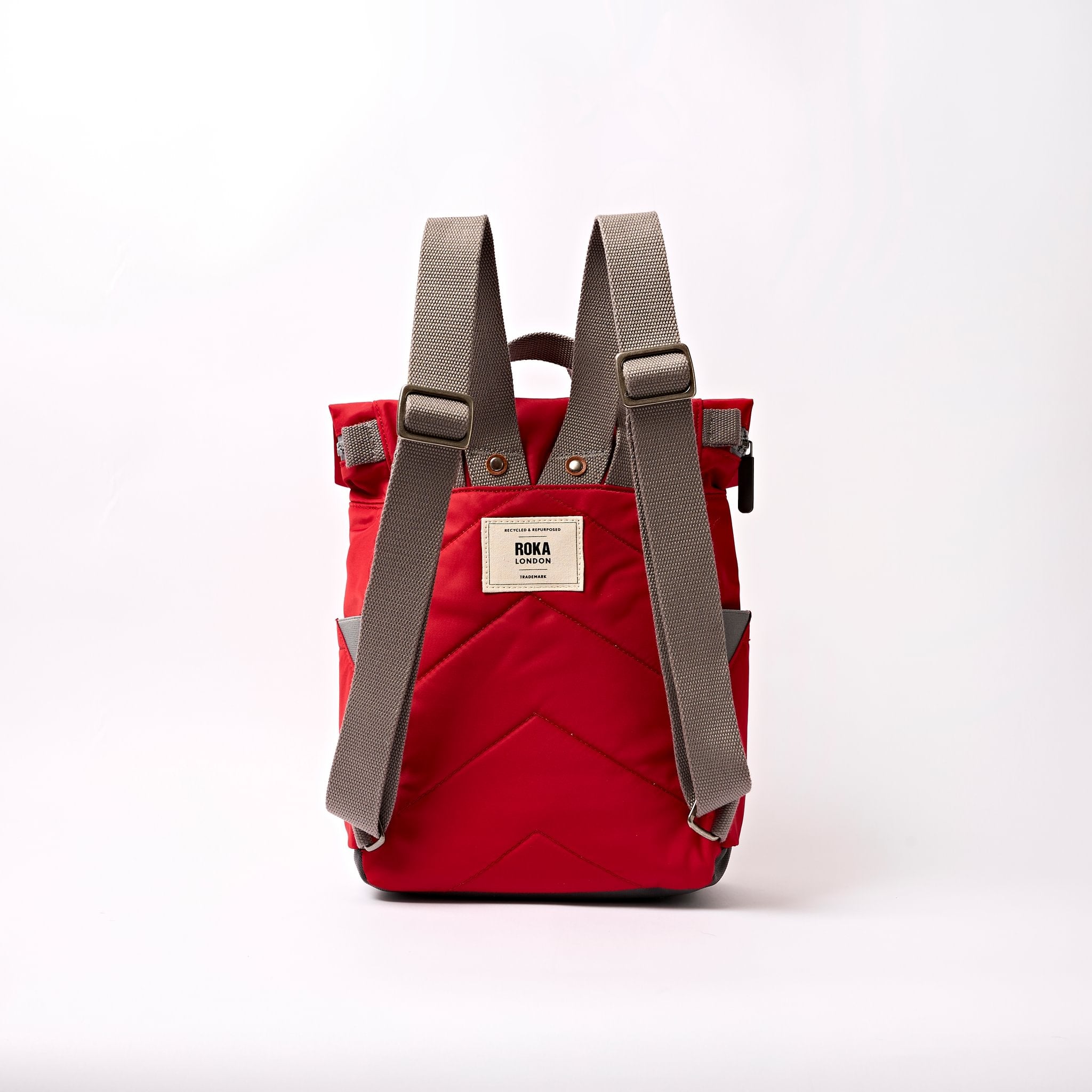 Roka Canfield B Sustainable Nylon Cranberry, back view.