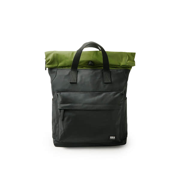 Roka Canfield Medium Avocado Recycled Nylon Backpack, front view.