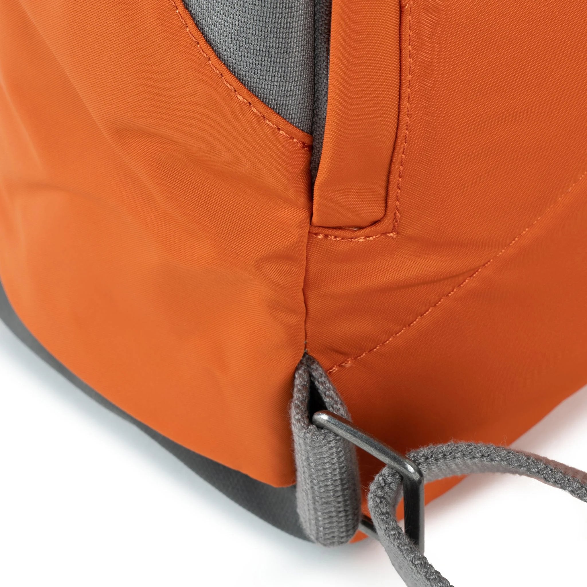 Roka Canfield Medium Burnt Orange Recycled Nylon Backpack, hardware detail.