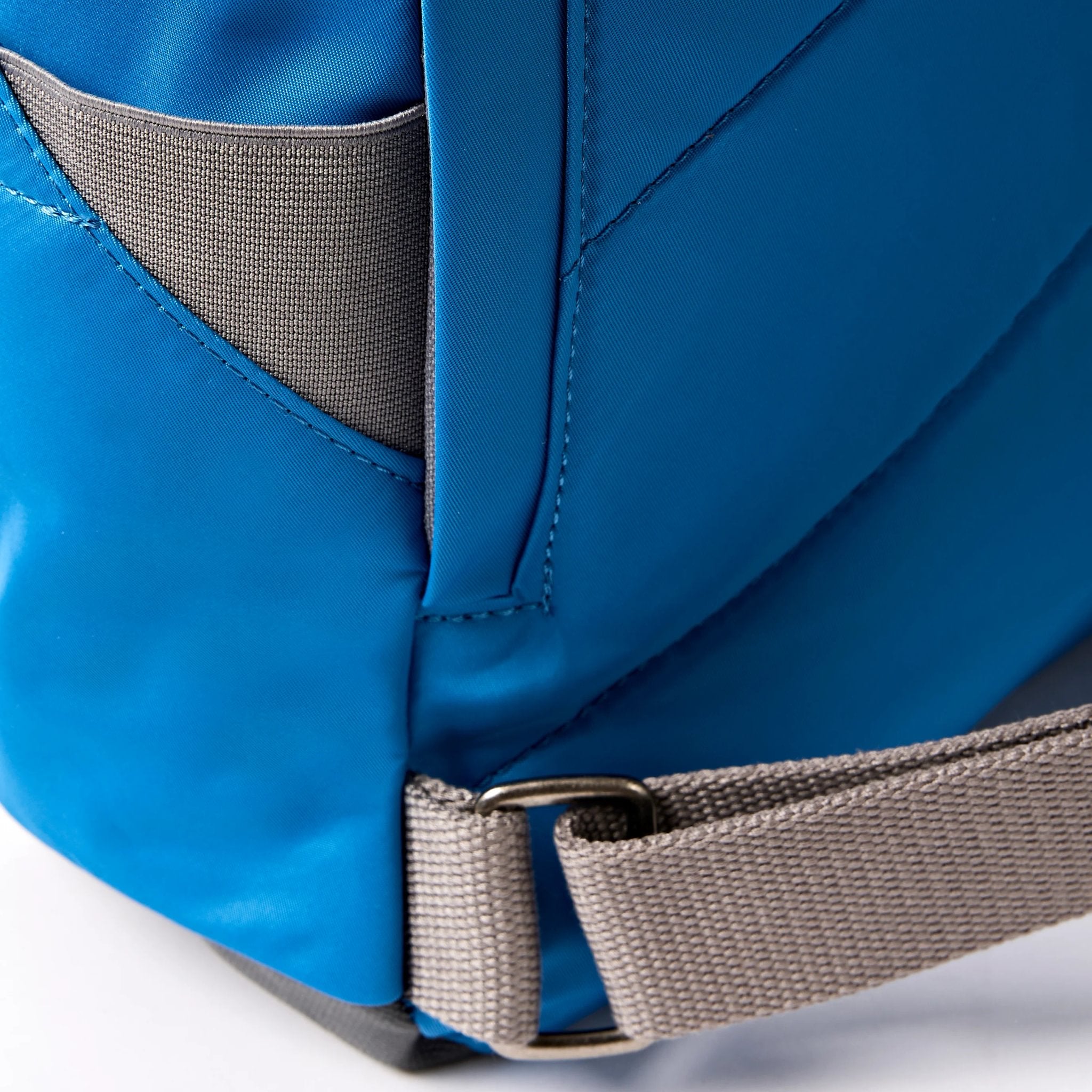 Roka Canfield Medium Malibu Blue Recycled Nylon Backpack, hardware detail.