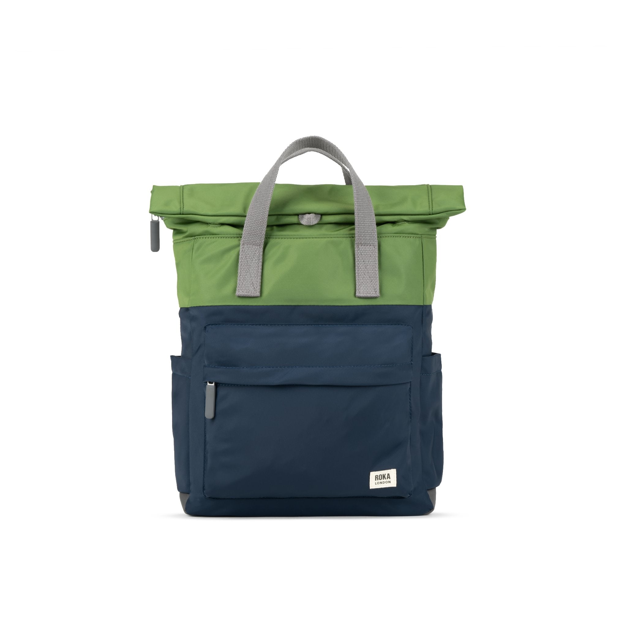 Roka Canfield Medium Midnight Recycled Nylon Backpack, front view.