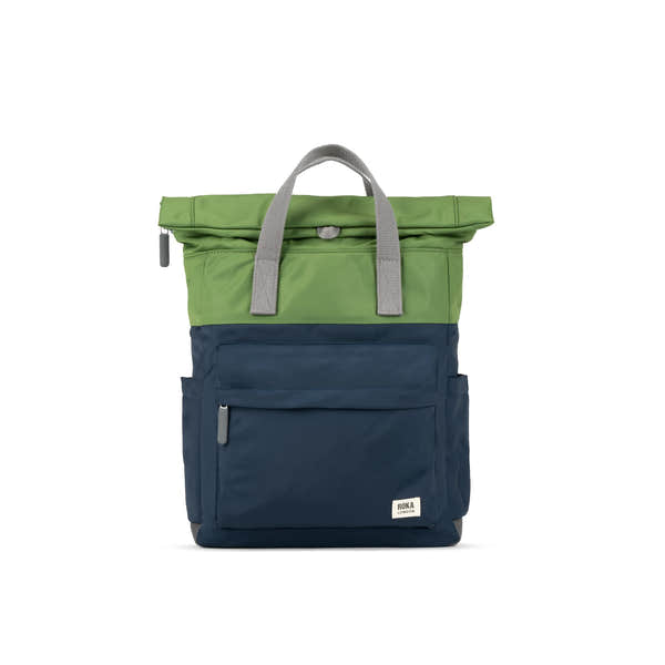 Roka Canfield Medium Midnight Recycled Nylon Backpack, front view.
