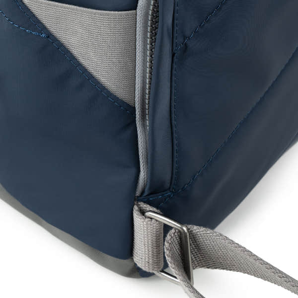 Roka Canfield Medium Midnight Recycled Nylon Backpack, hardware detail.