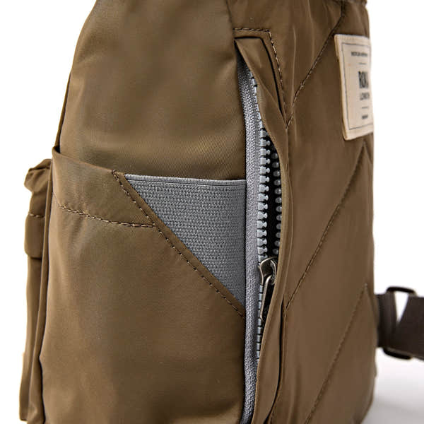 Roka Canfield Small Army Recycled Nylon Backpack, hardware detail.