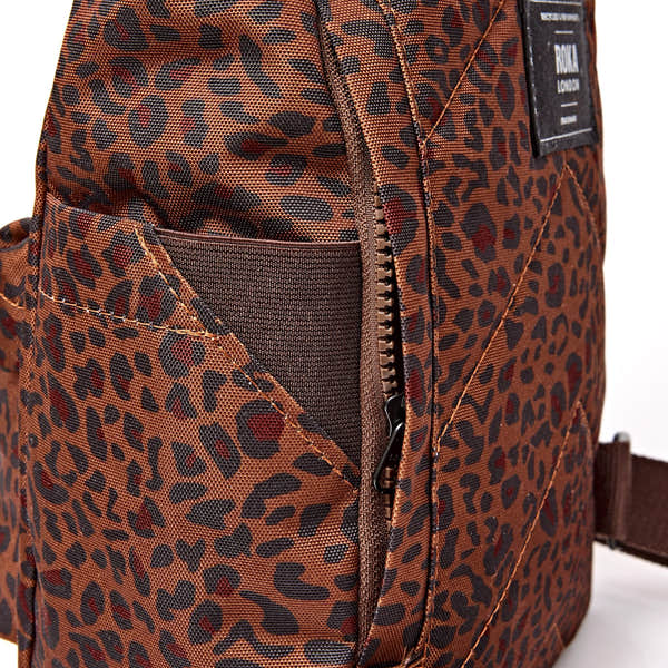 Roka Canfield Small Mini Leopard Recycled Canvas Backpack, hardware detail.