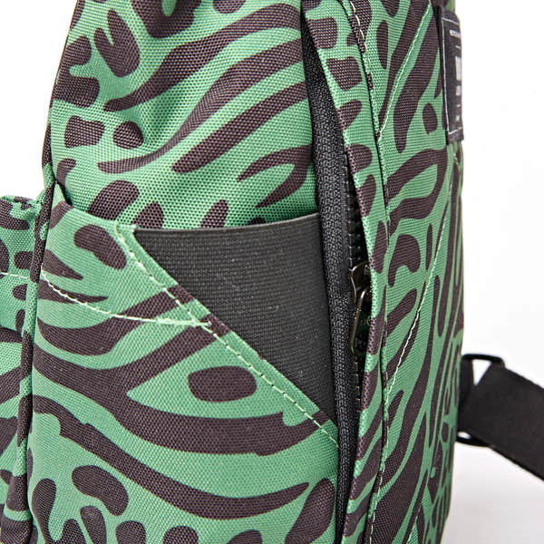 Roka Canfield Small Mixed Animal Artichoke Recycled Canvas Backpack, hardware detail.