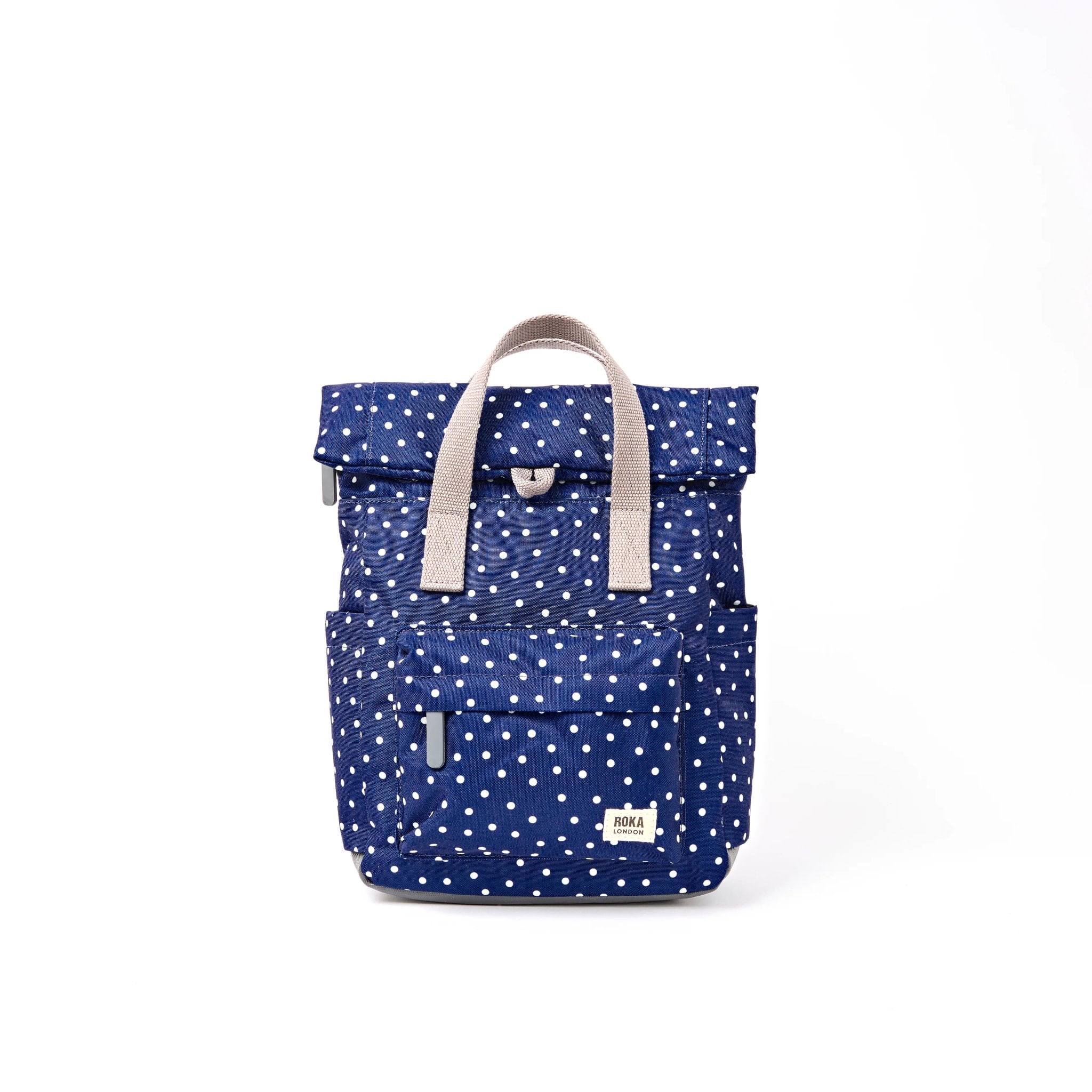 Roka Canfield Small Navy Polka Dot Recycled Canvas Backpack