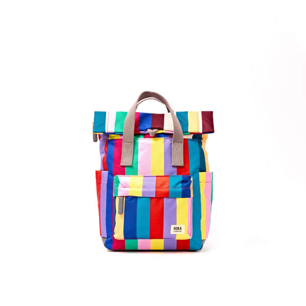 Roka Canfield Small Wide Multi Stripe Recycled Canvas Backpack