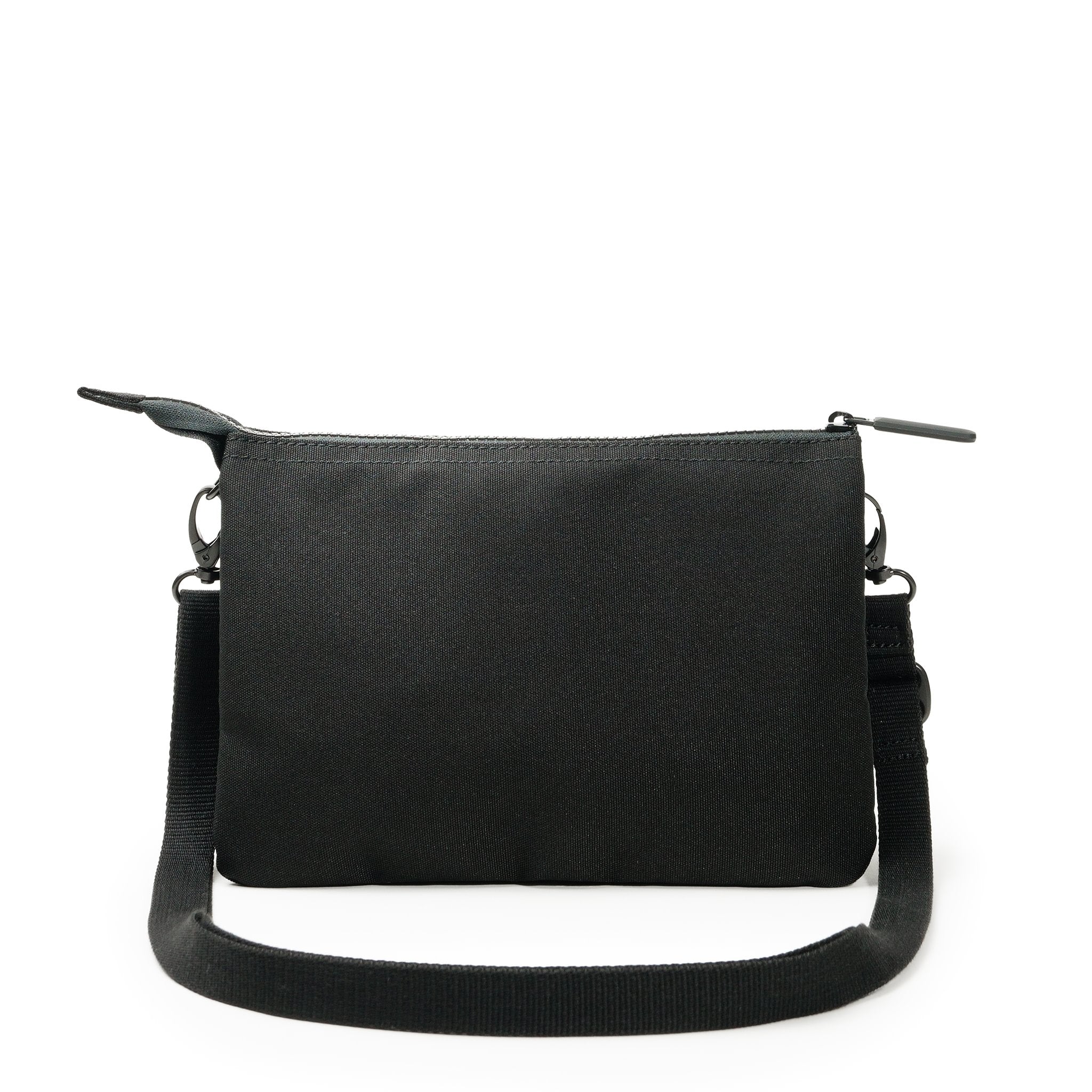 Roka Carnaby Crossbody XL All Black Recycled Canvas, back view.