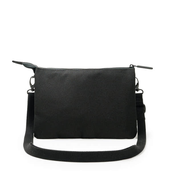 Roka Carnaby Crossbody XL All Black Recycled Canvas, back view.
