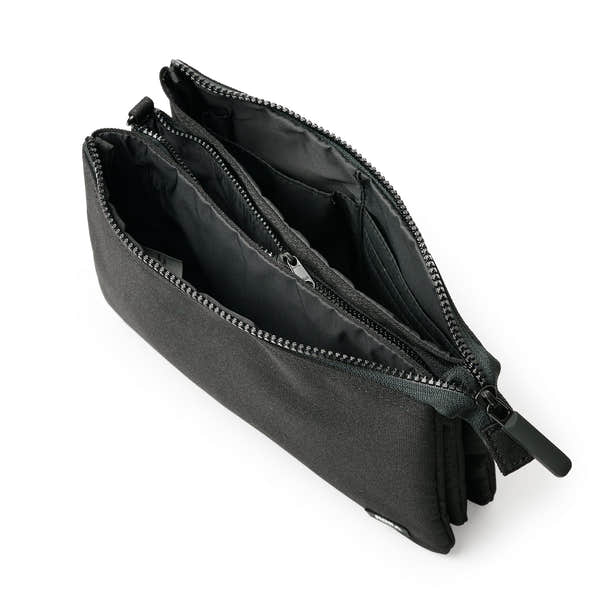 Roka Carnaby Crossbody XL All Black Recycled Canvas, top view.