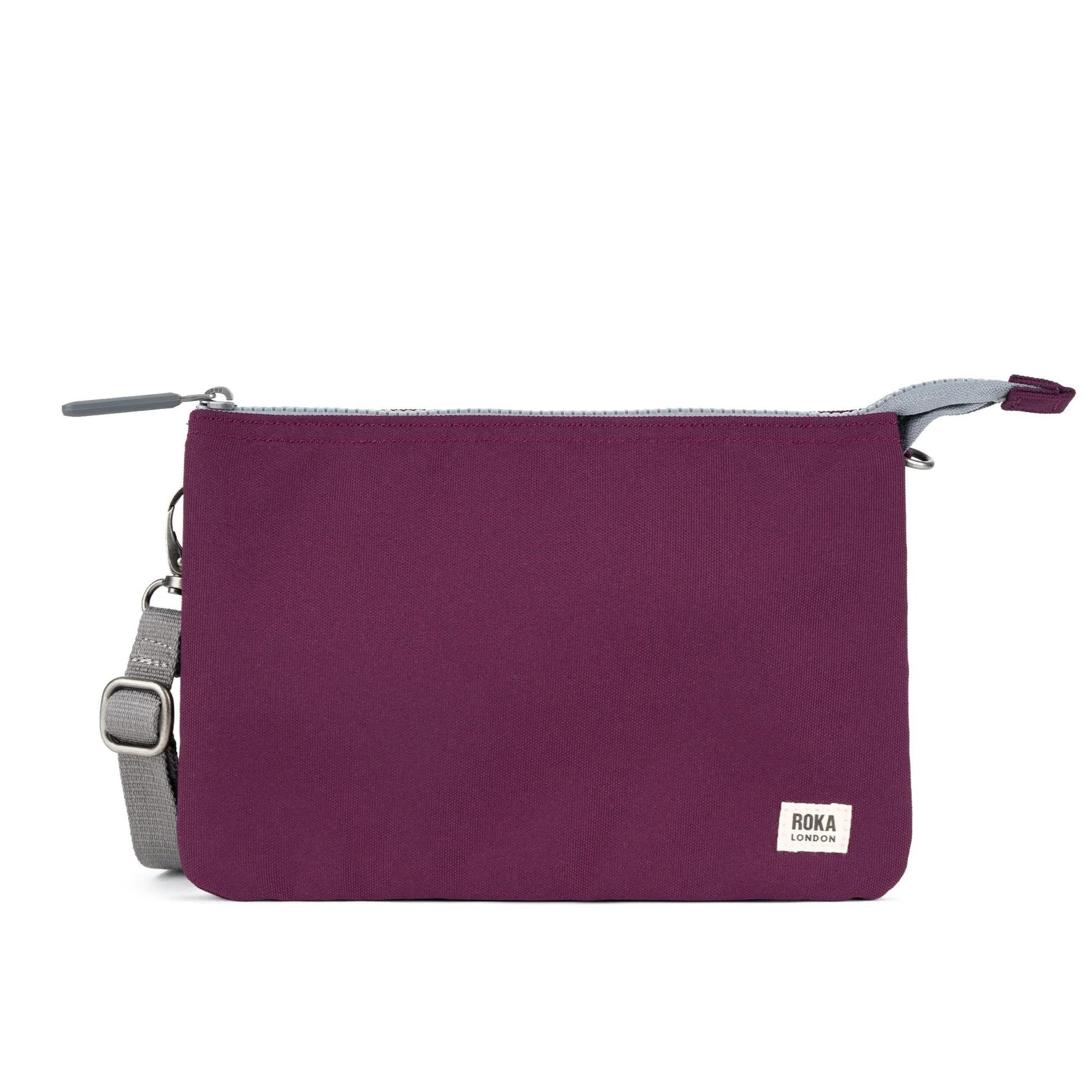 Roka Carnaby Crossbody XL Cherry Lacquer Recycled Canvas Extra Large, front view.