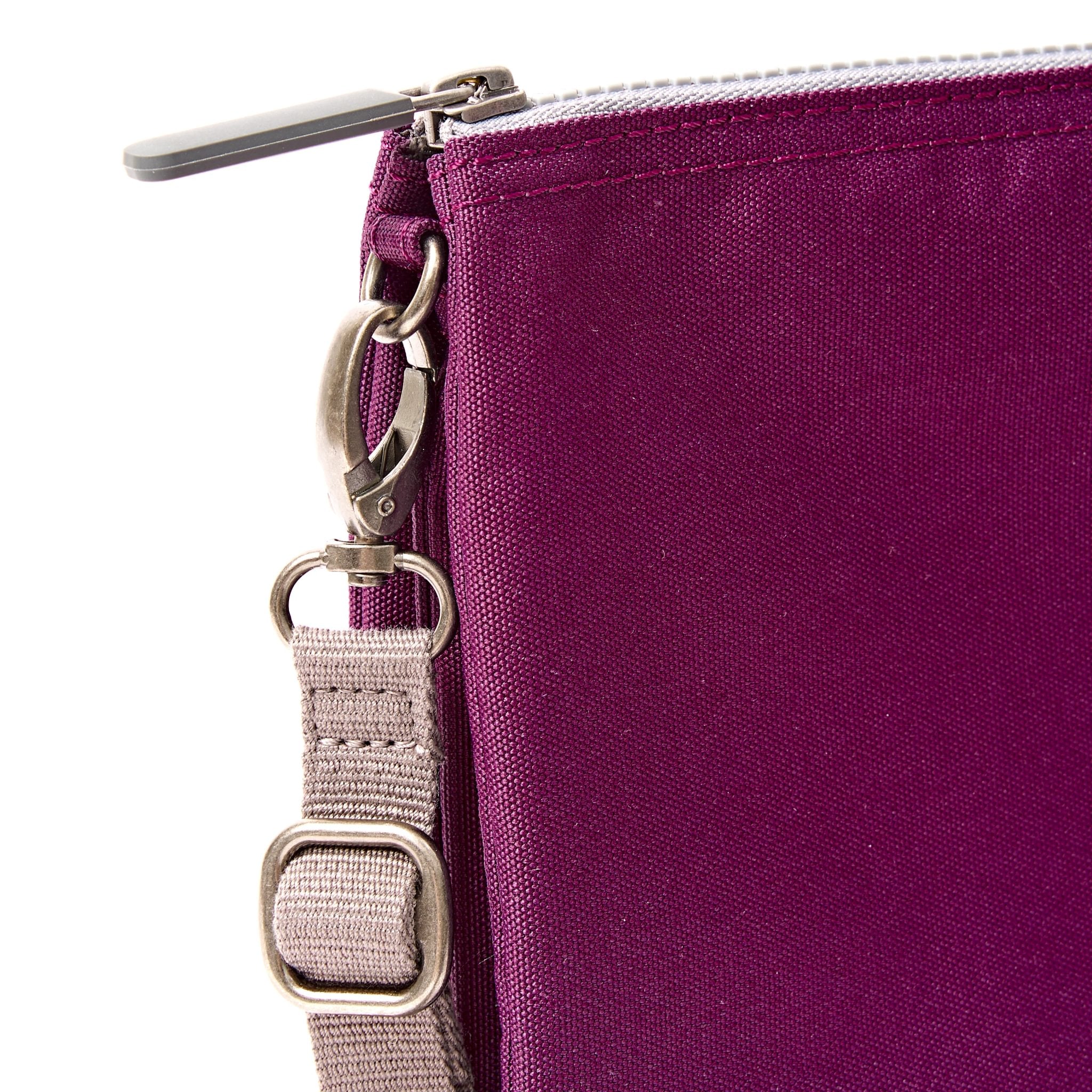 Roka Carnaby Crossbody XL Cherry Lacquer Recycled Canvas Extra Large, hardware detail.