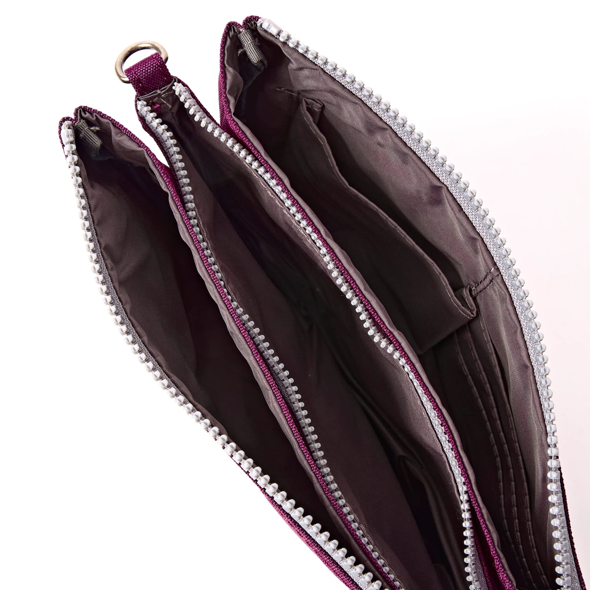 Roka Carnaby Crossbody XL Cherry Lacquer Recycled Canvas Extra Large, side view.