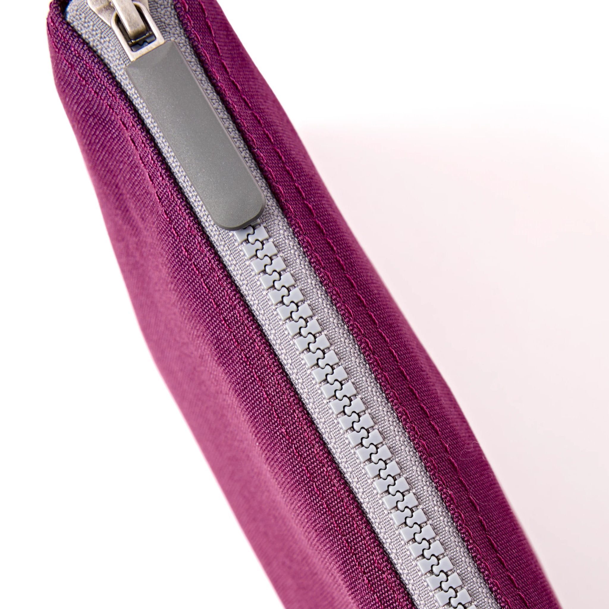 Roka Carnaby Crossbody XL Cherry Lacquer Recycled Canvas Extra Large, zip detail.