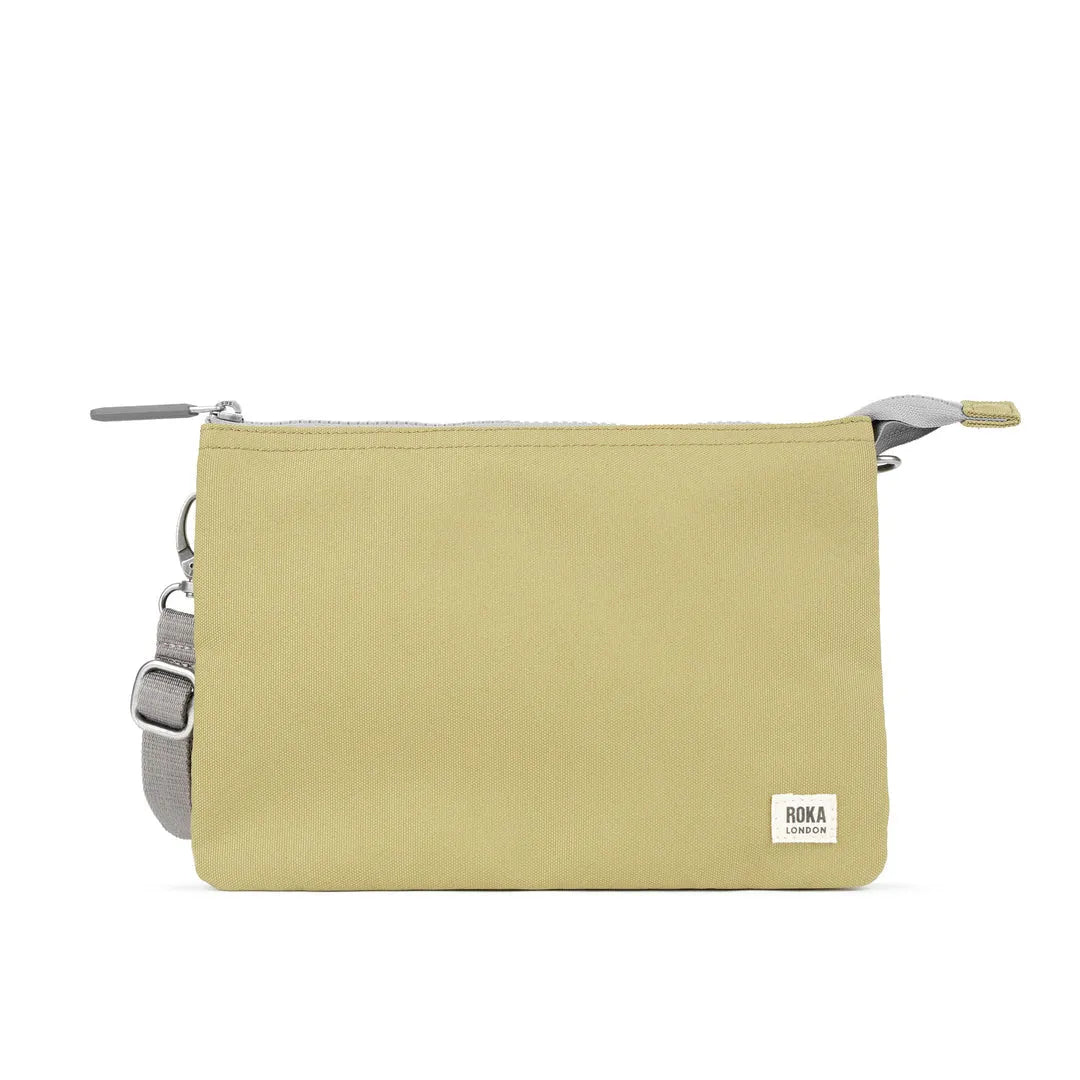 Roka Carnaby Crossbody XL Khaki Recycled Canvas, front view.