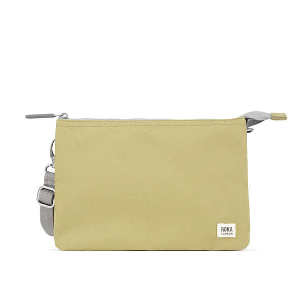 Roka Carnaby Crossbody XL Khaki Recycled Canvas, front view.