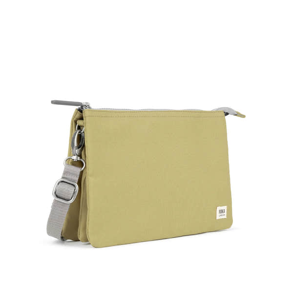 Roka Carnaby Crossbody XL Khaki Recycled Canvas, side view.