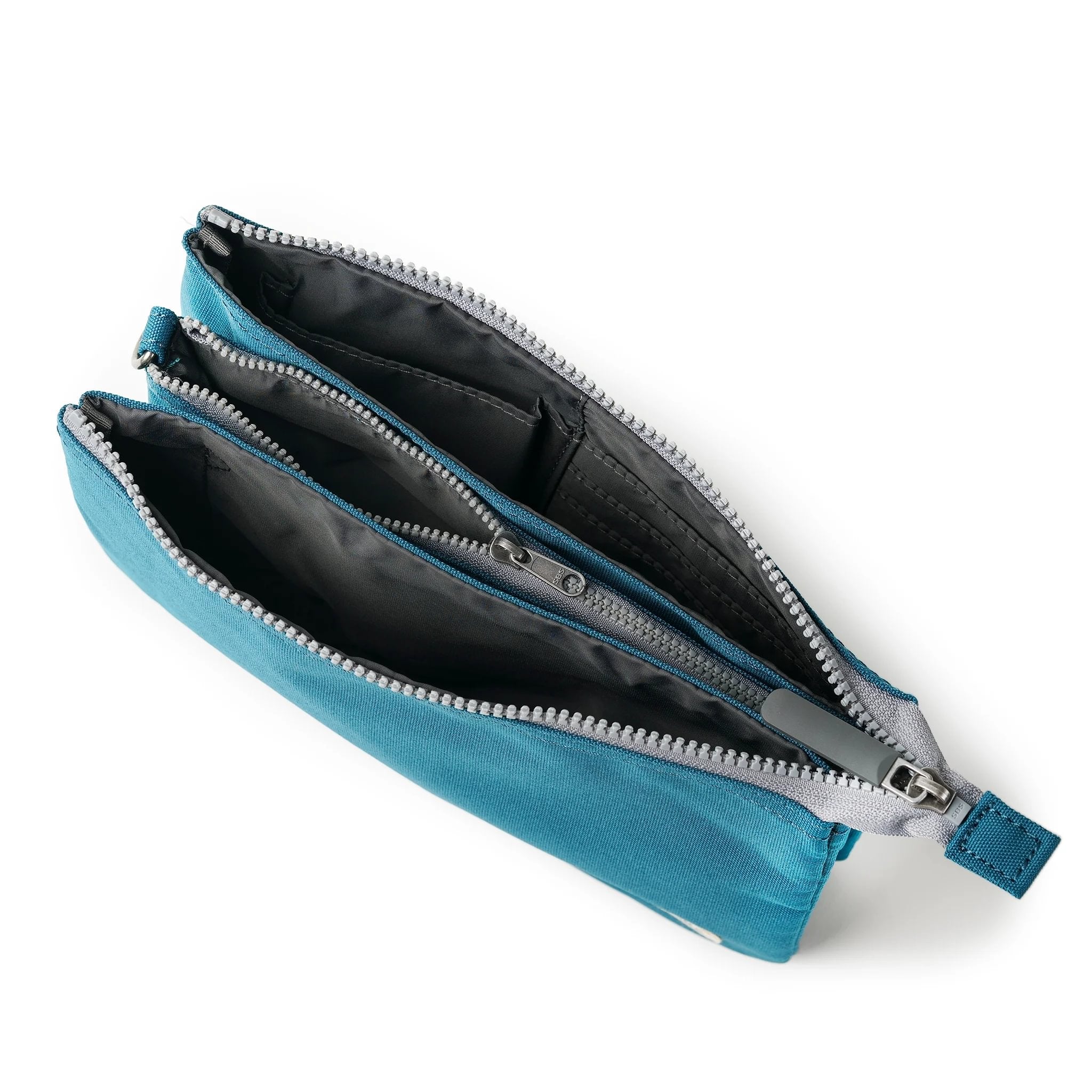 Roka Carnaby Crossbody XL Marine Recycled Canvas, top view.