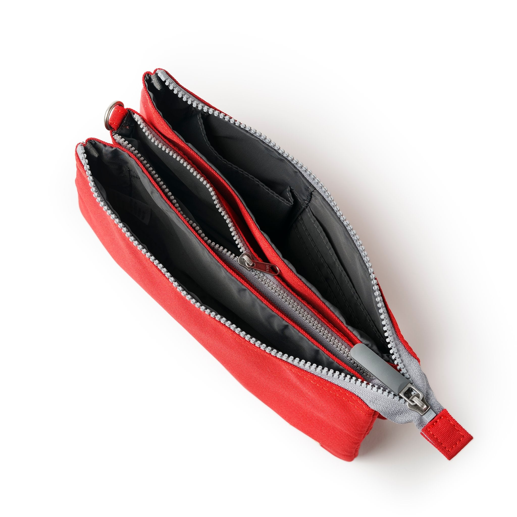 Roka Carnaby Crossbody XL Mars Red Recycled Canvas, top view.