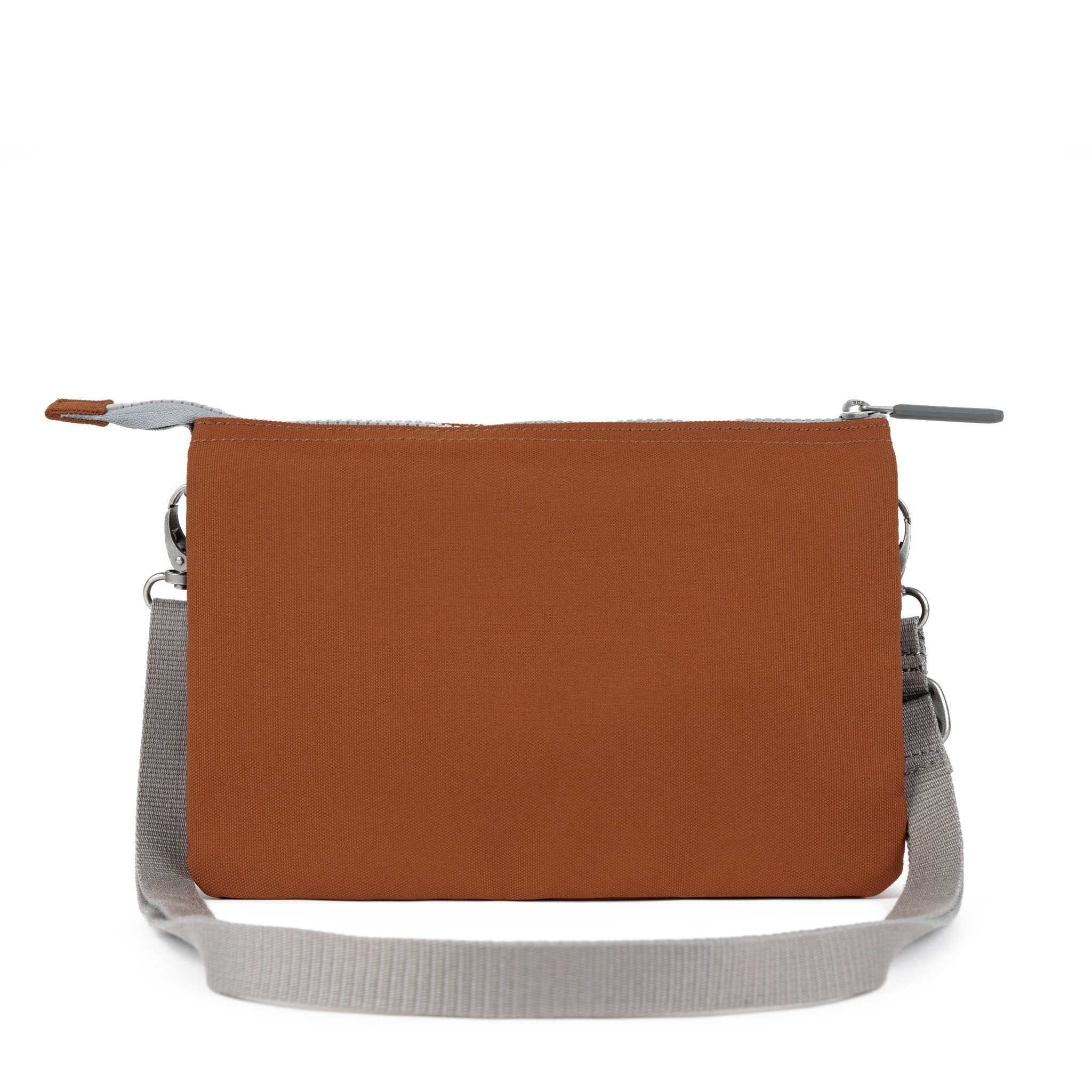 Roka Carnaby XL Bran Recycled Canvas Crossbody Bag, back view.