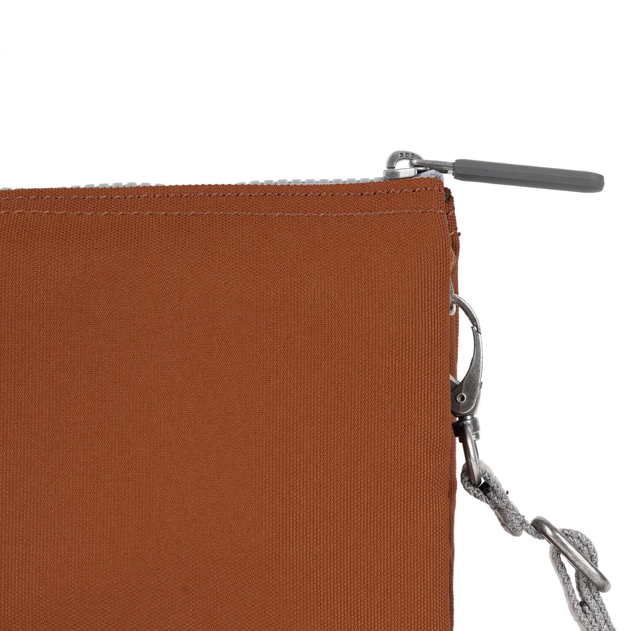Roka Carnaby XL Bran Recycled Canvas Crossbody Bag, hardware detail.