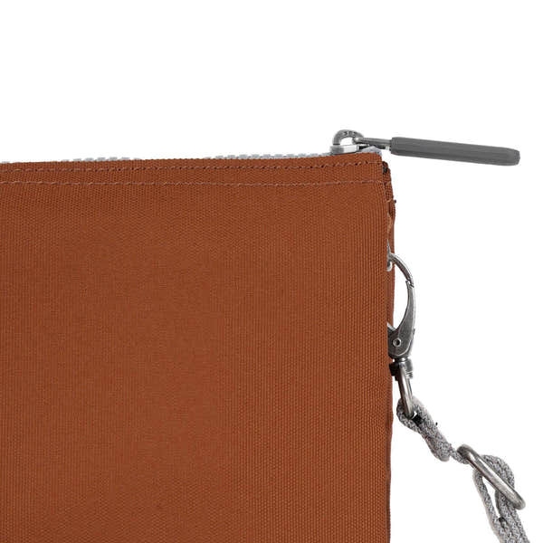 Roka Carnaby XL Bran Recycled Canvas Crossbody Bag, hardware detail.
