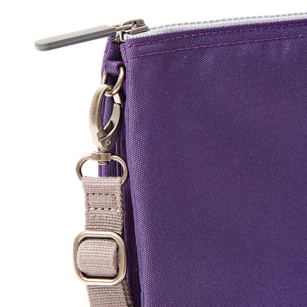 Roka Carnaby XL Deep Grape Recycled Canvas Crossbody Bag, hardware detail.