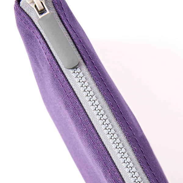 Roka Carnaby XL Deep Grape Recycled Canvas Crossbody Bag, zip detail.