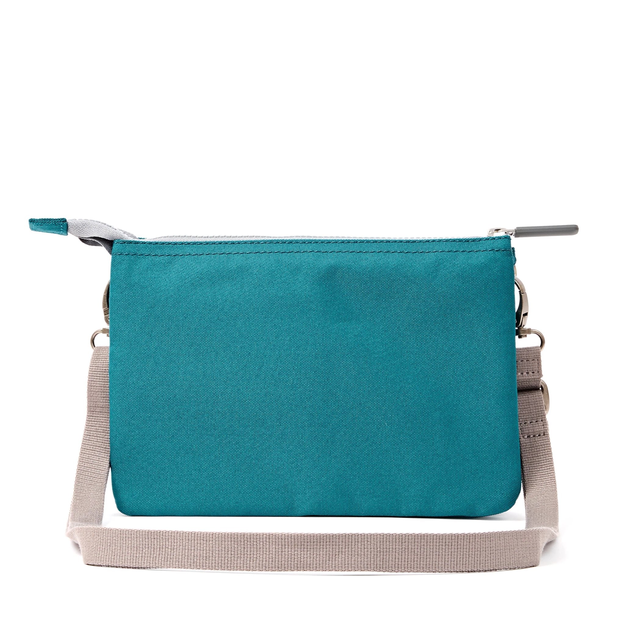 Roka Carnaby XL Deep Teal Recycled Canvas Crossbody Bag, back view.