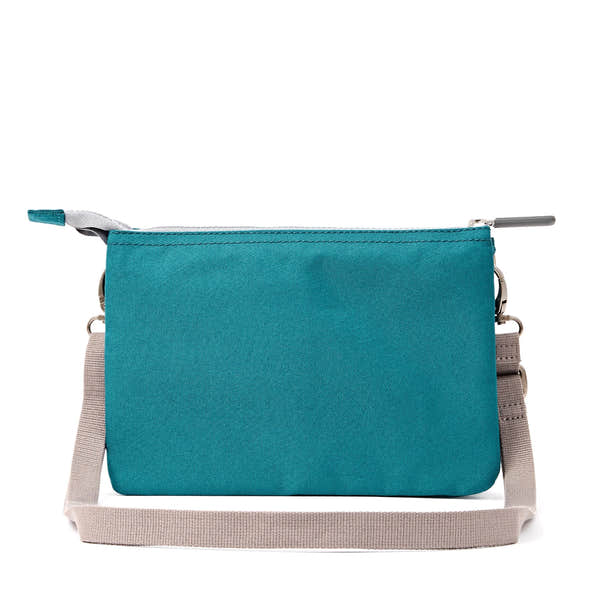 Roka Carnaby XL Deep Teal Recycled Canvas Crossbody Bag, back view.