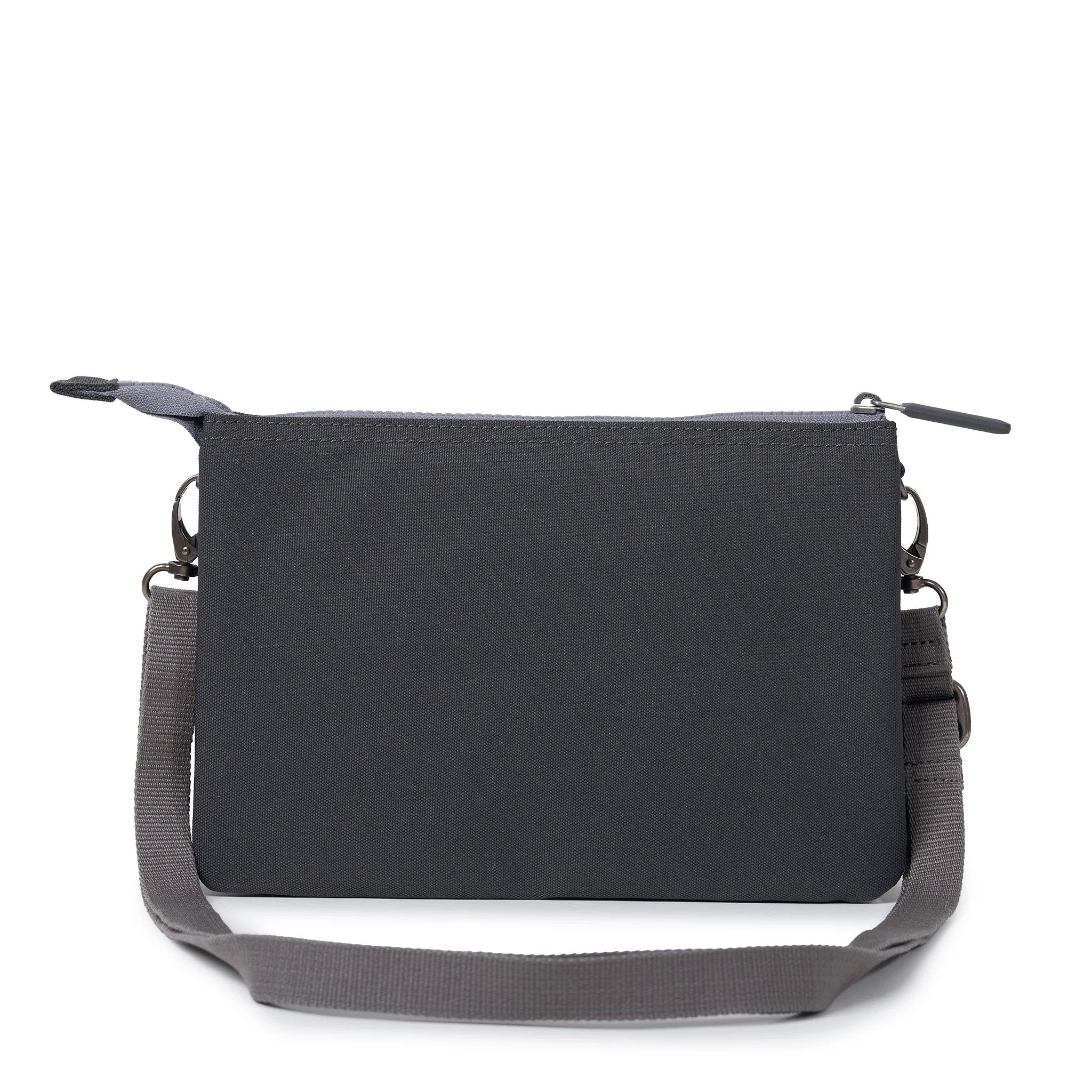 Roka Carnaby XL Faded Black Recycled Canvas Crossbody Bag, back view.