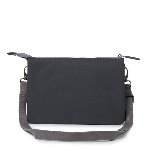 Roka Carnaby XL Faded Black Recycled Canvas Crossbody Bag, back view.