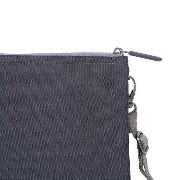 Roka Carnaby XL Faded Black Recycled Canvas Crossbody Bag, hardware detail.