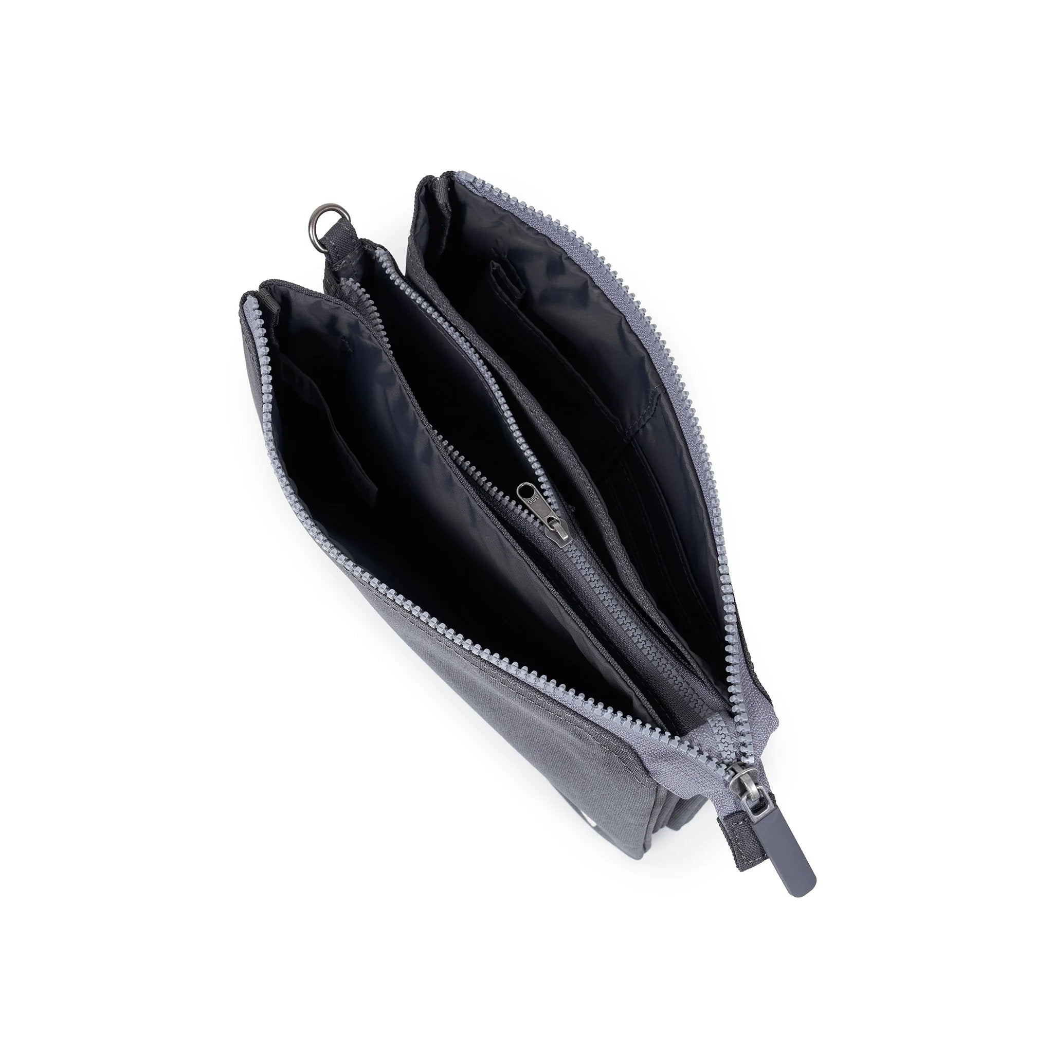 Roka Carnaby XL Faded Black Recycled Canvas Crossbody Bag, interior view.
