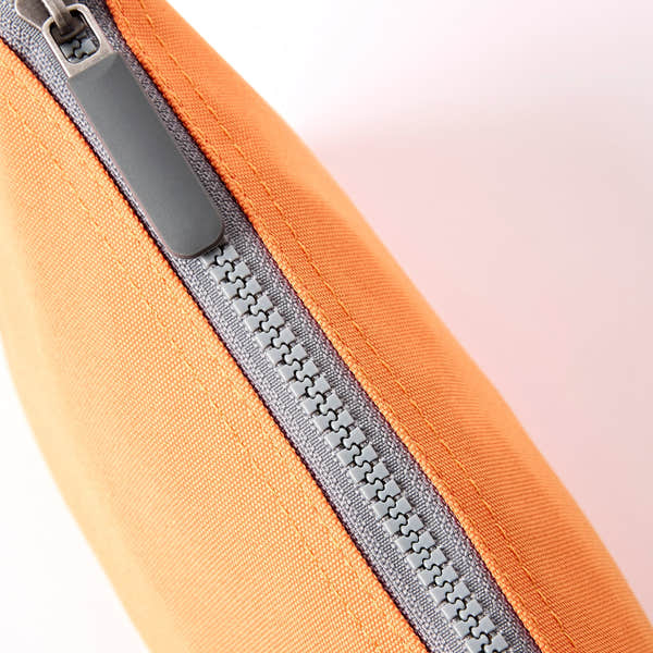 Roka Carnaby XL Jaffa Orange Recycled Canvas Crossbody Bag, zip detail.