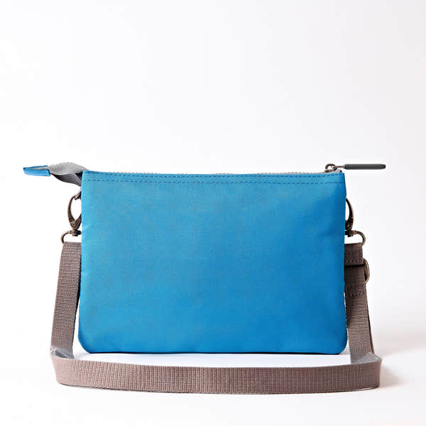 Roka Carnaby XL Malibu Blue Recycled Canvas Crossbody Bag, back view.