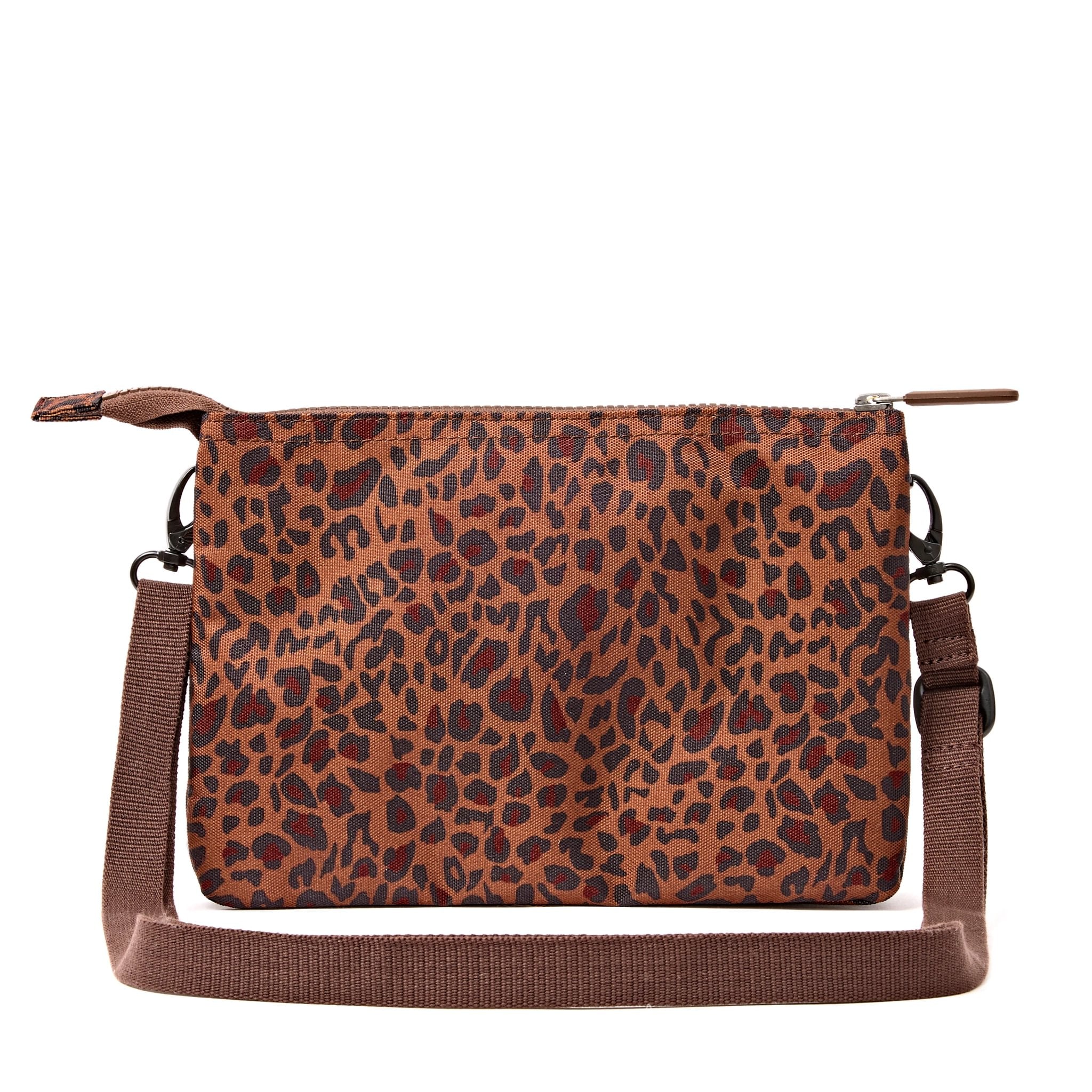 Roka Carnaby XL Mini Leopard Recycled Canvas Crossbody Bag, back view.