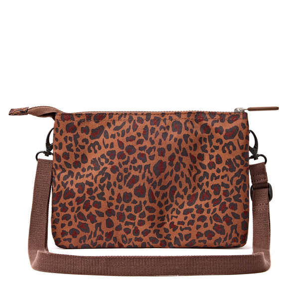 Roka Carnaby XL Mini Leopard Recycled Canvas Crossbody Bag, back view.