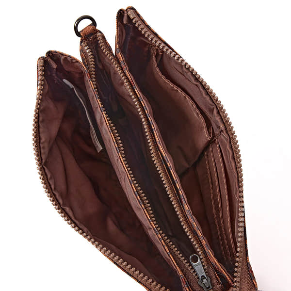 Roka Carnaby XL Mini Leopard Recycled Canvas Crossbody Bag, side view.