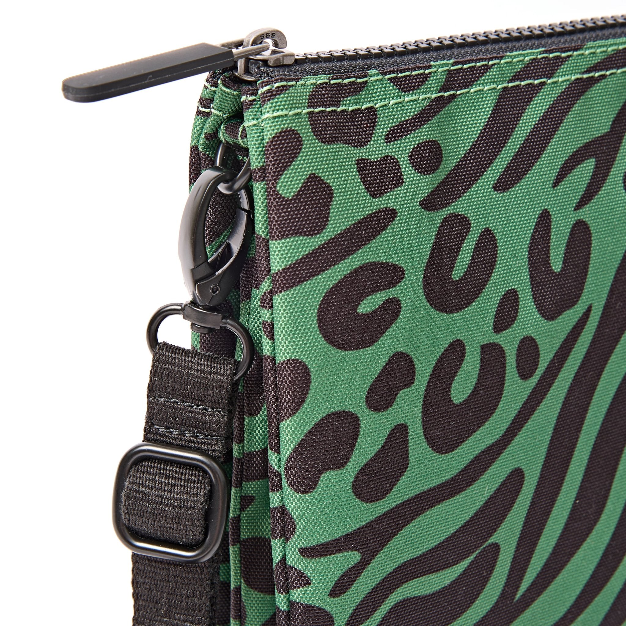 Roka Carnaby XL Mixed Animal Artichoke Recycled Canvas Crossbody Bag, hardware detail.
